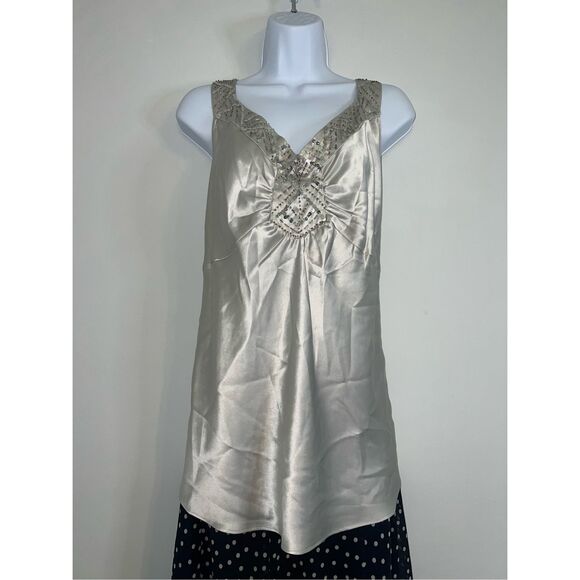 Gorgeous silvery white Silk Y2K sequined Tank. Sz 20W - Picture 1 of 7